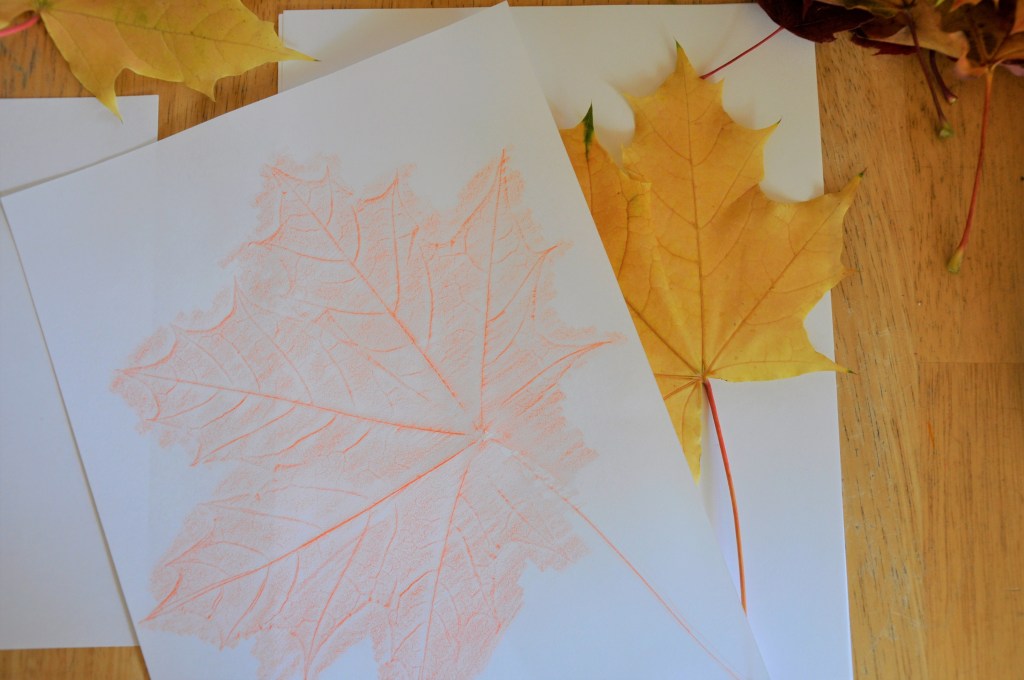 Leaf rubbing with crayons, kids leaf project, fall project for kids
