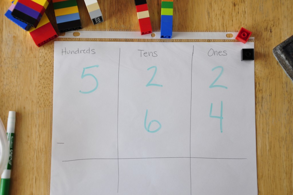 Homeschool, Help with 2/3 digit Subtraction and learning Place Values, using legos to help with math