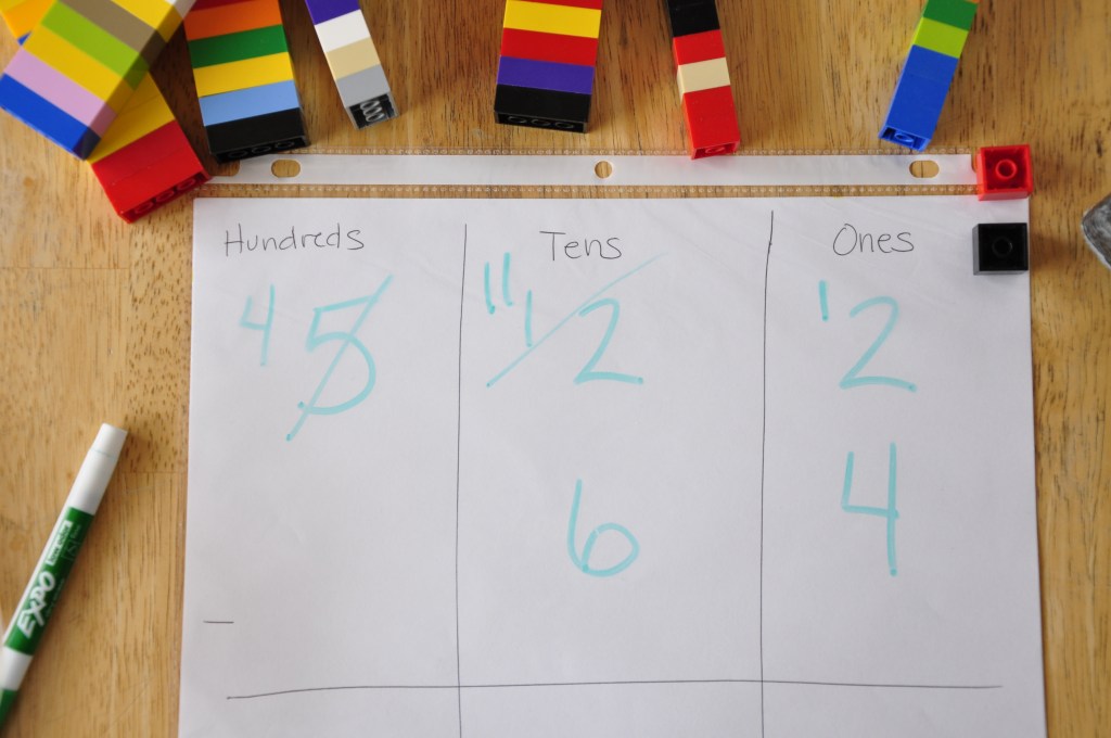 Homeschool, Help with 2/3 digit Subtraction and learning Place Values, using legos to help with math