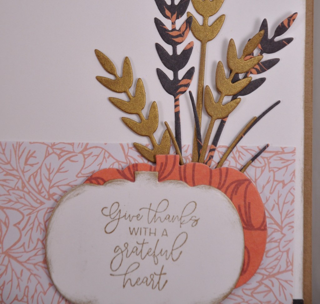 pumpkin topiary, pumpkin card, pumpkin paper topiary, fall card, homemade fall card, 3d pumpkin topiary, stampinup, stampinup autumn greetings, stampinup autumn essentials parklane paper, recollections dies, ranger letter it stamps thank you, ranger stamps