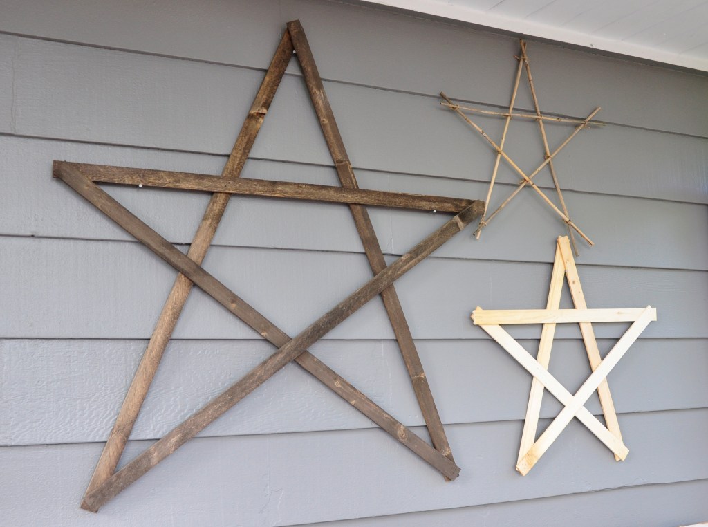 Quick and Easy Stars, wood stars, lath strip stars, twig stars, diy stars, outdoor decorations
