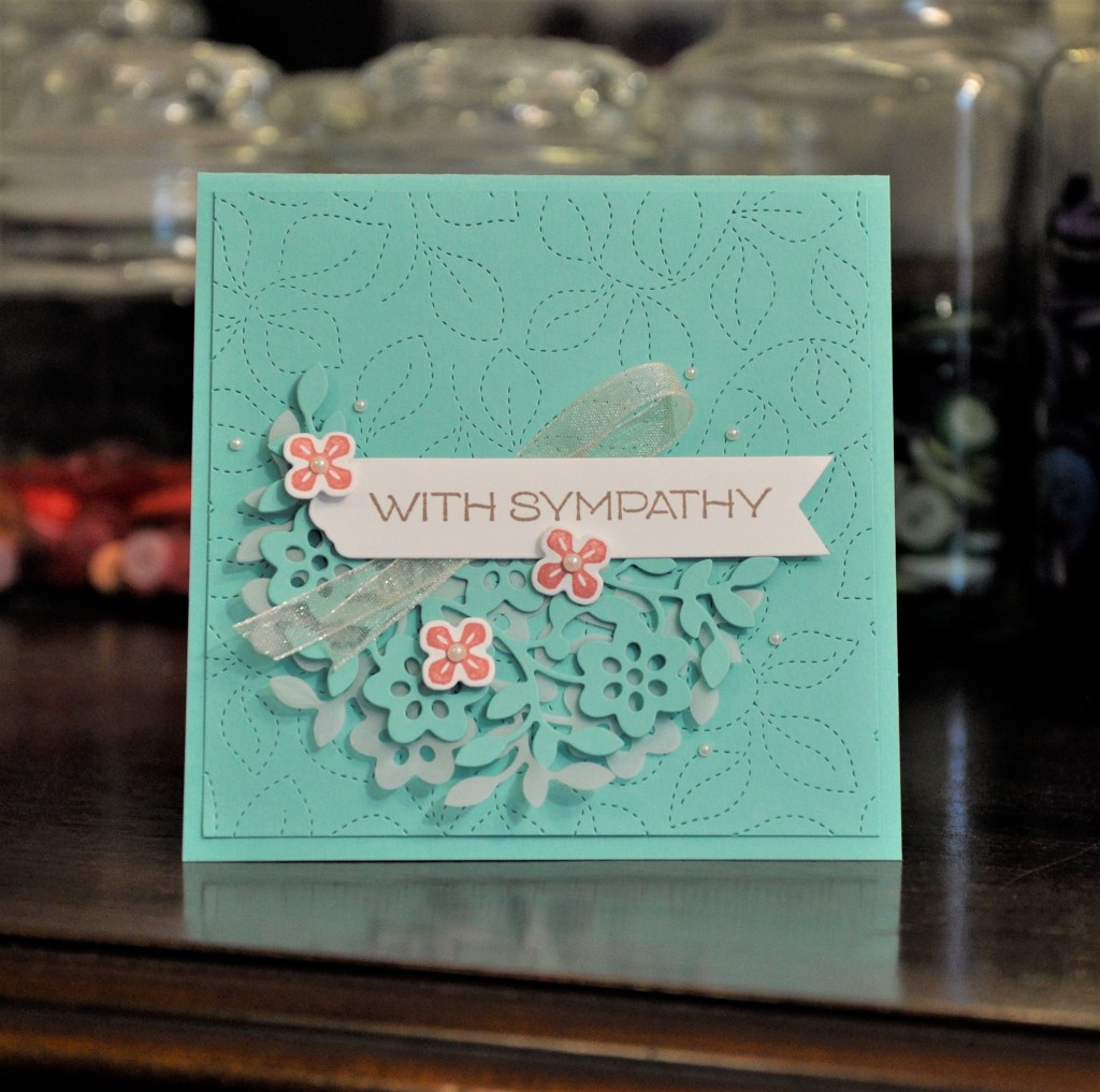 Mint Floral Sympathy card, sympathy card, homemade sympathy card, Stampin'Up! Vine Design, Stampin'Up! Stitched Greenery