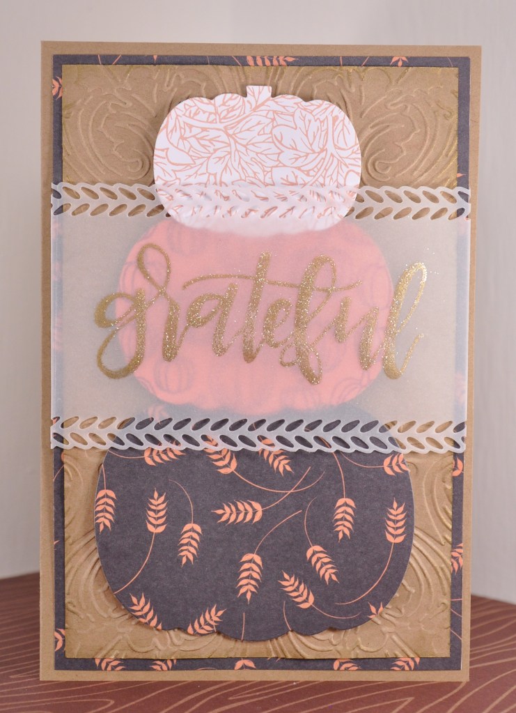 pumpkin topiary, pumpkin card, pumpkin paper topiary, fall card, homemade fall card, 3d pumpkin topiary, stampinup, stampinup autumn greetings, stampinup autumn essentials parklane paper, recollections dies, ranger letter it stamps thank you, ranger stamps