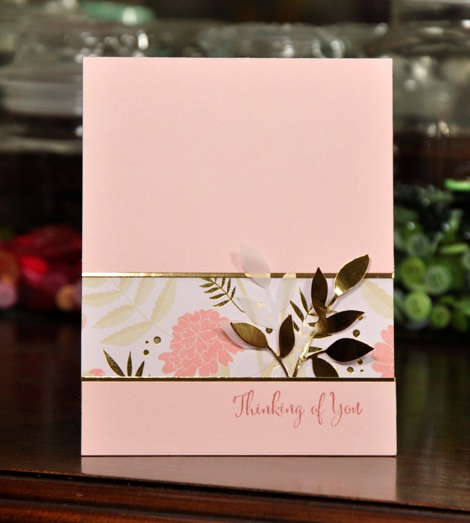 Pink and Gold card, thinking of you card, homemade thinking of you card, stampin up, stampin up friendships sweetest thought, stampin up dies, recollections papaer