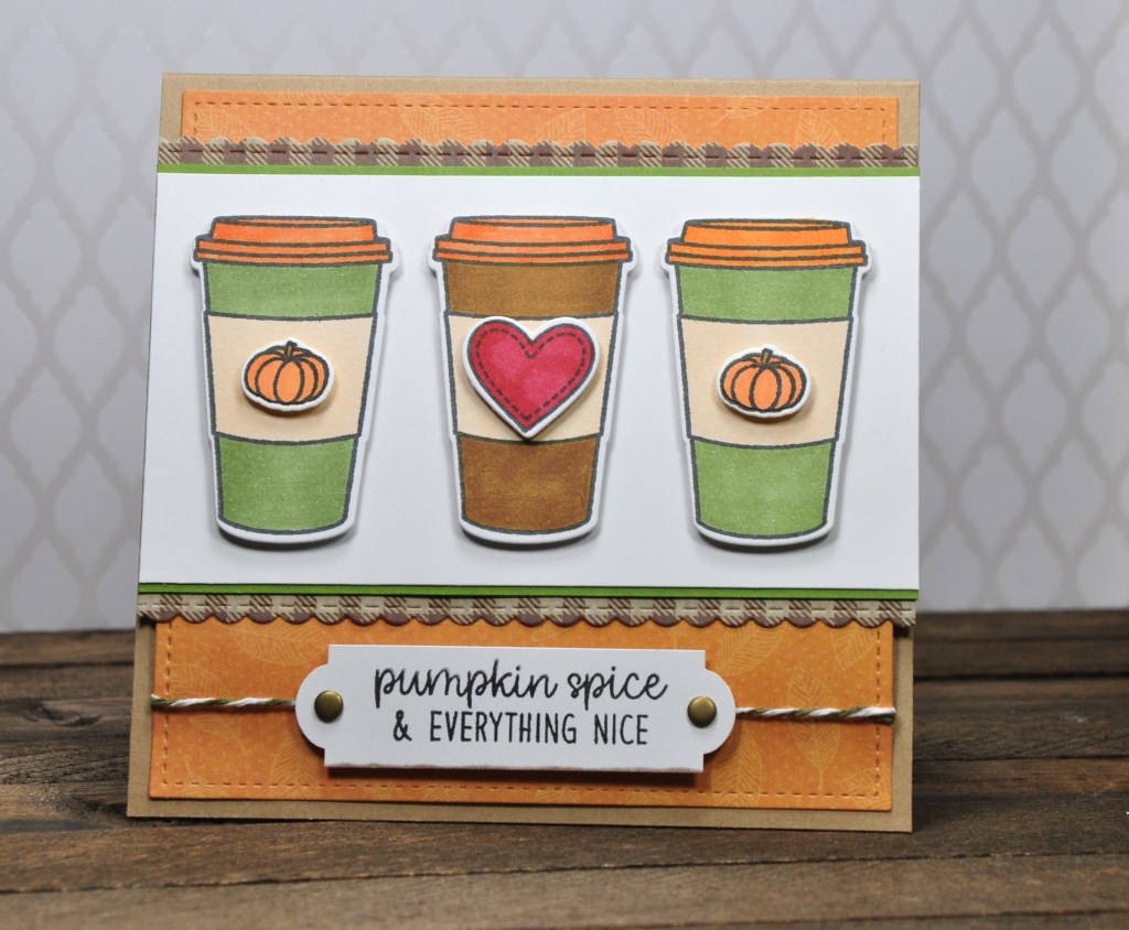 sunny studio stamps, sunny studio stamps mug hugs, sunny studio stamps fall scenes, sunny studio stamps bountiful autumn, sunny studio stamps happy harvest, sunny studio dies, sunny studio stitched squares, stampinup, stampin' up, stampin' up be mine, stanpin' up treasured tags, stampin' up pick a punch, TPC studio, pumpkin spice, pumpkin spice card, pumpkin spice fall card, pumpkin spice and everything nice, pumpkin spice love, homemade fall card
