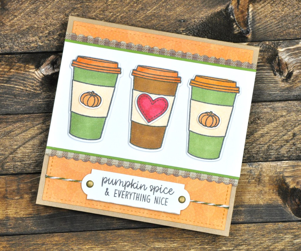 sunny studio stamps, sunny studio stamps mug hugs, sunny studio stamps fall scenes, sunny studio stamps bountiful autumn, sunny studio stamps happy harvest, sunny studio dies, sunny studio stitched squares, stampinup, stampin' up, stampin' up be mine, stanpin' up treasured tags, stampin' up pick a punch, TPC studio, pumpkin spice, pumpkin spice card, pumpkin spice fall card, pumpkin spice and everything nice, pumpkin spice love, homemade fall card
